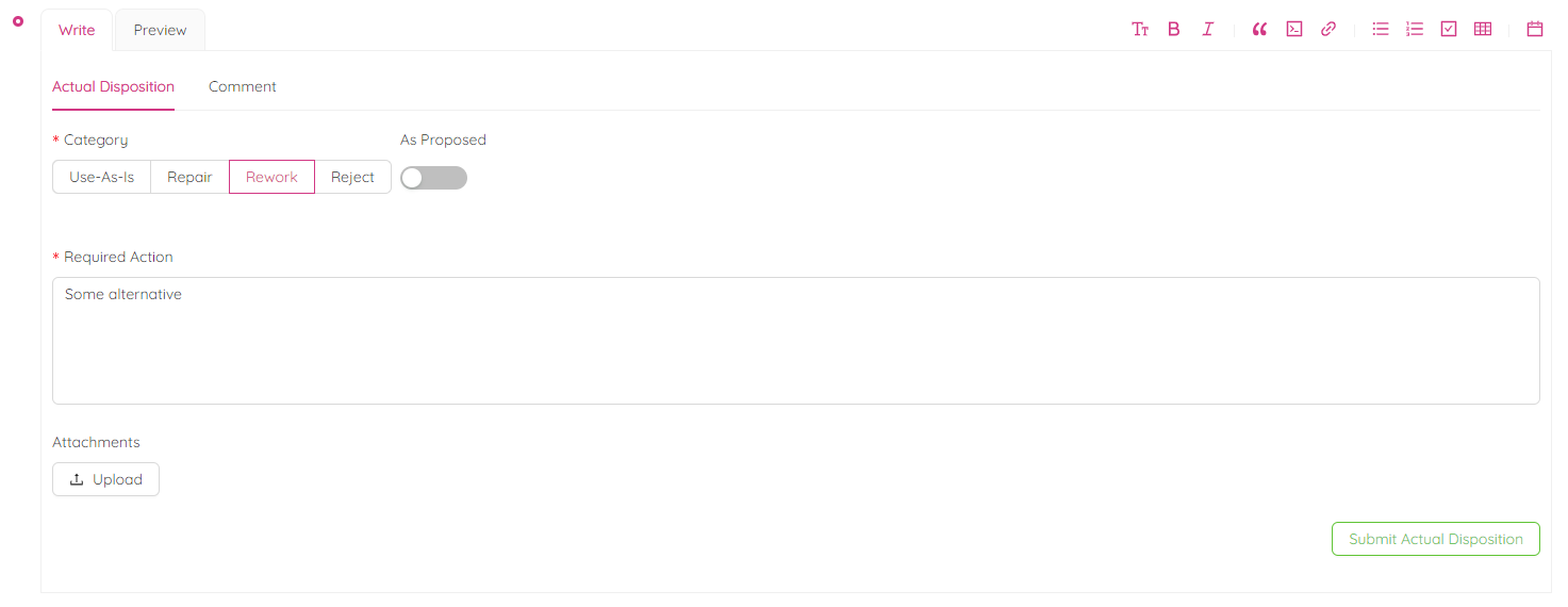 Submit NCR for Actual Disposition