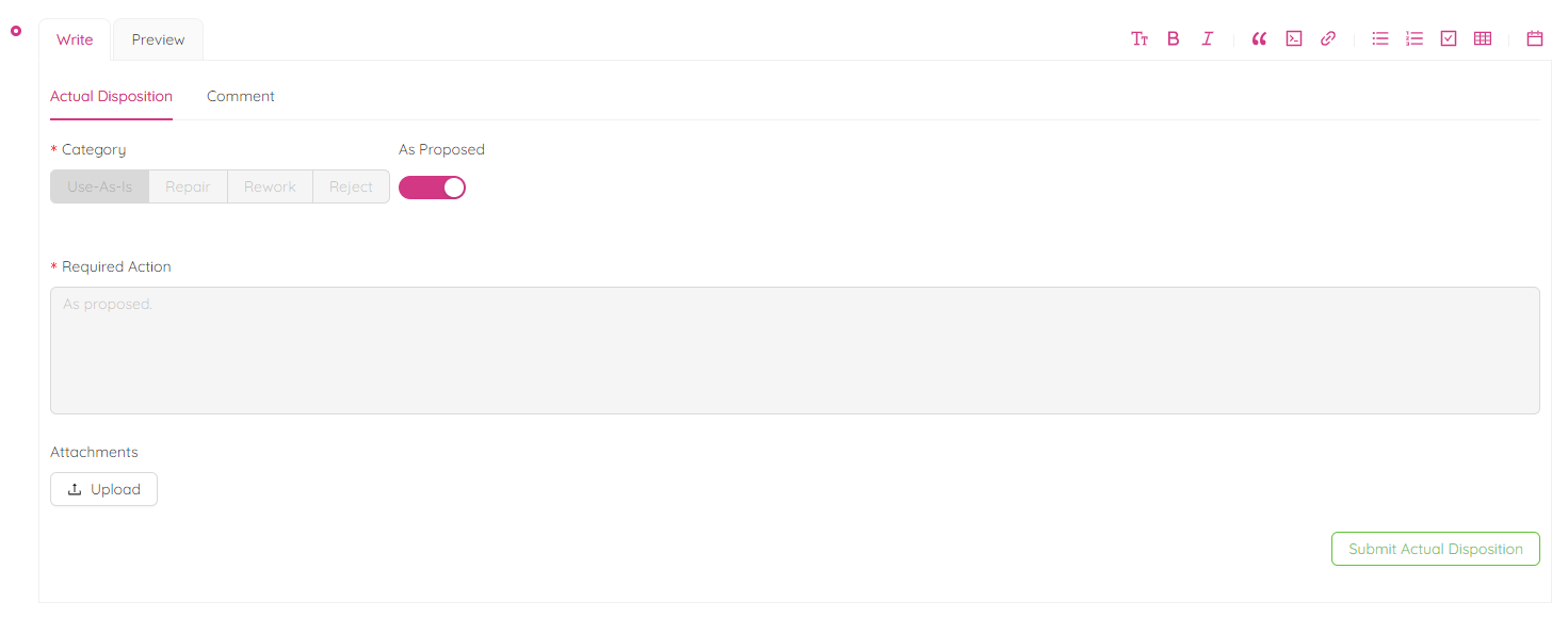 Submit NCR for Actual Disposition