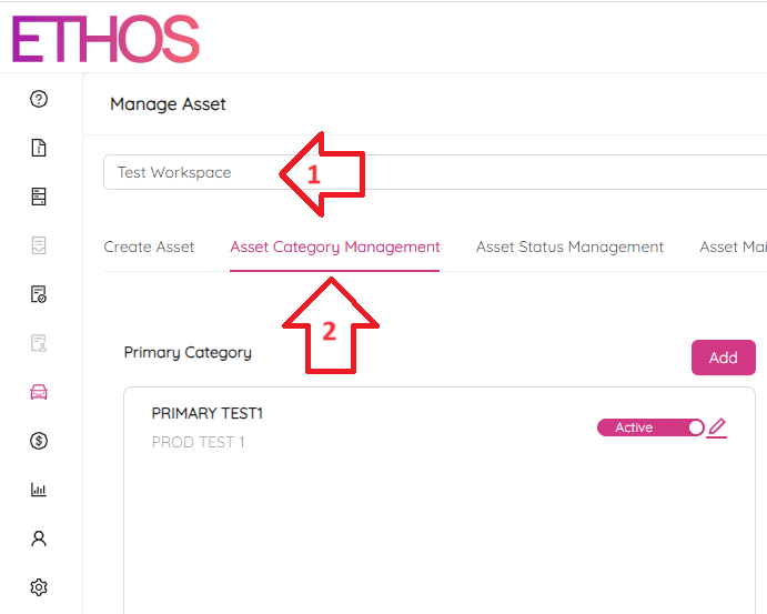 Asset Category Management Tab