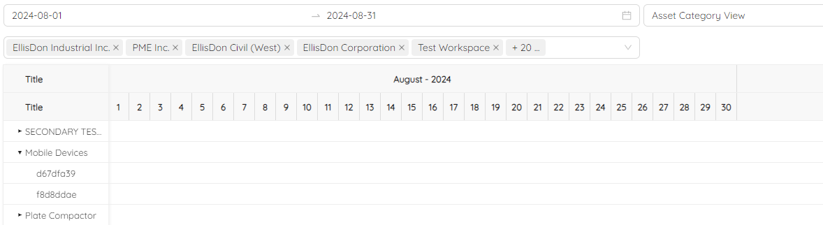 Asset Scheduler Asset Category View