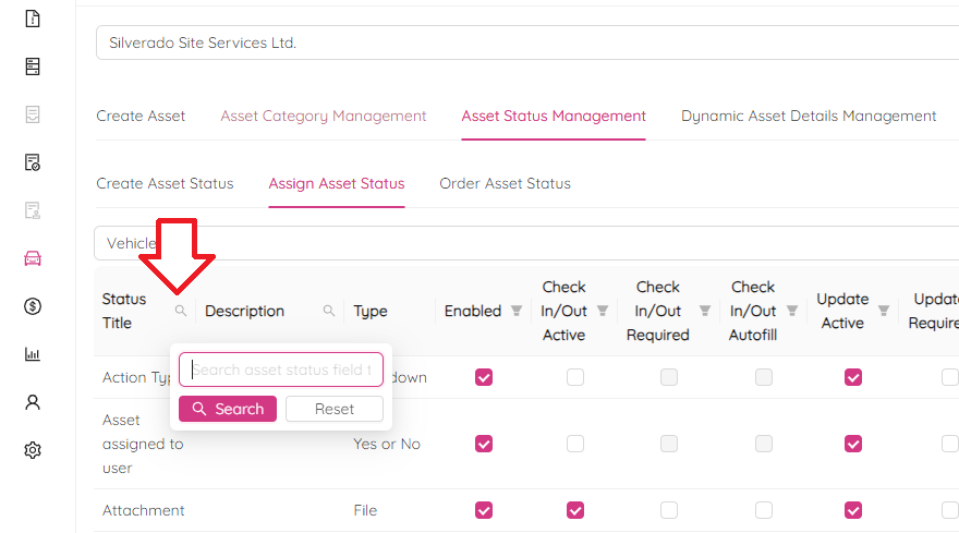 Assign Asset Status Search