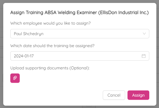 Assign Training By Training Box