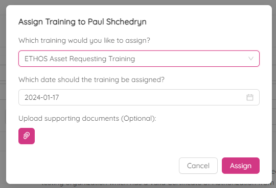 Assign Training By User Box