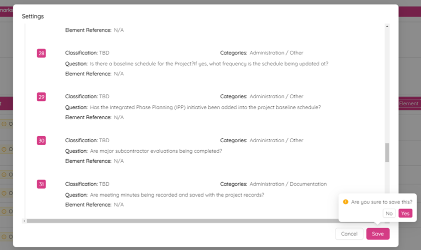 Audit Element Settings