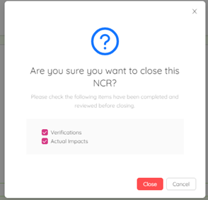 NCR closing confirmation