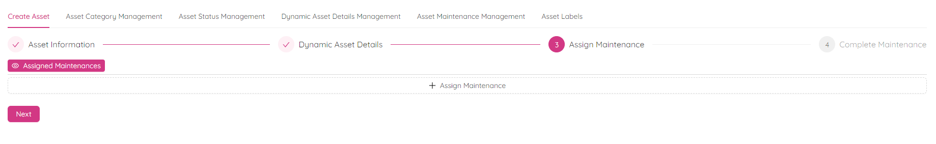 Create Asset Assign Maintenance