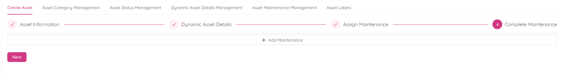 Create Asset Complete Maintenance