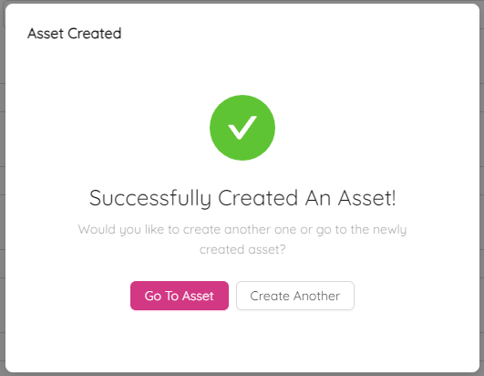 Create Asset Confirm