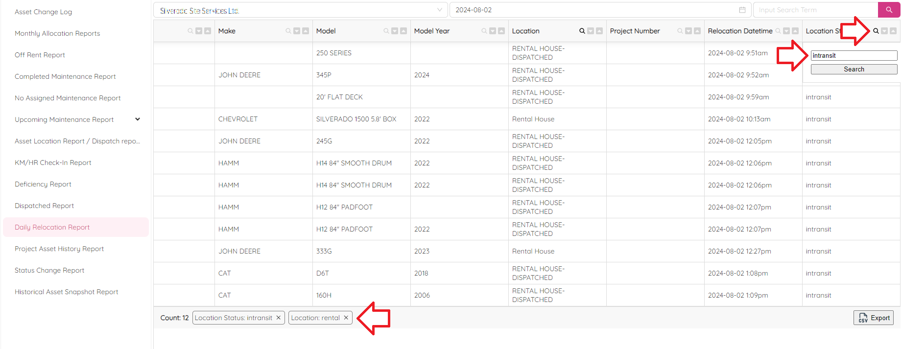 Daily Relocation Report Filter