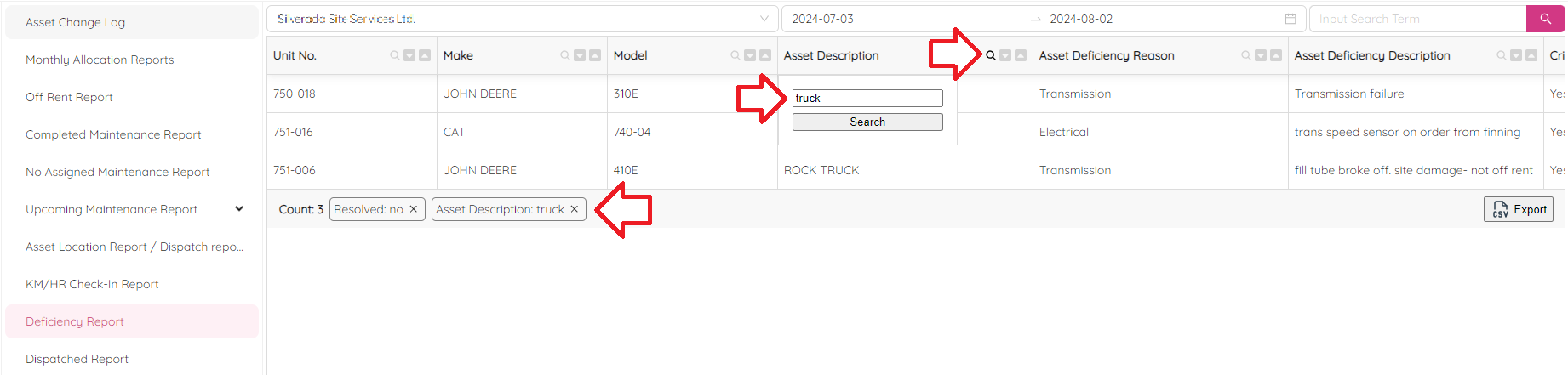 Deficiency Report Filter