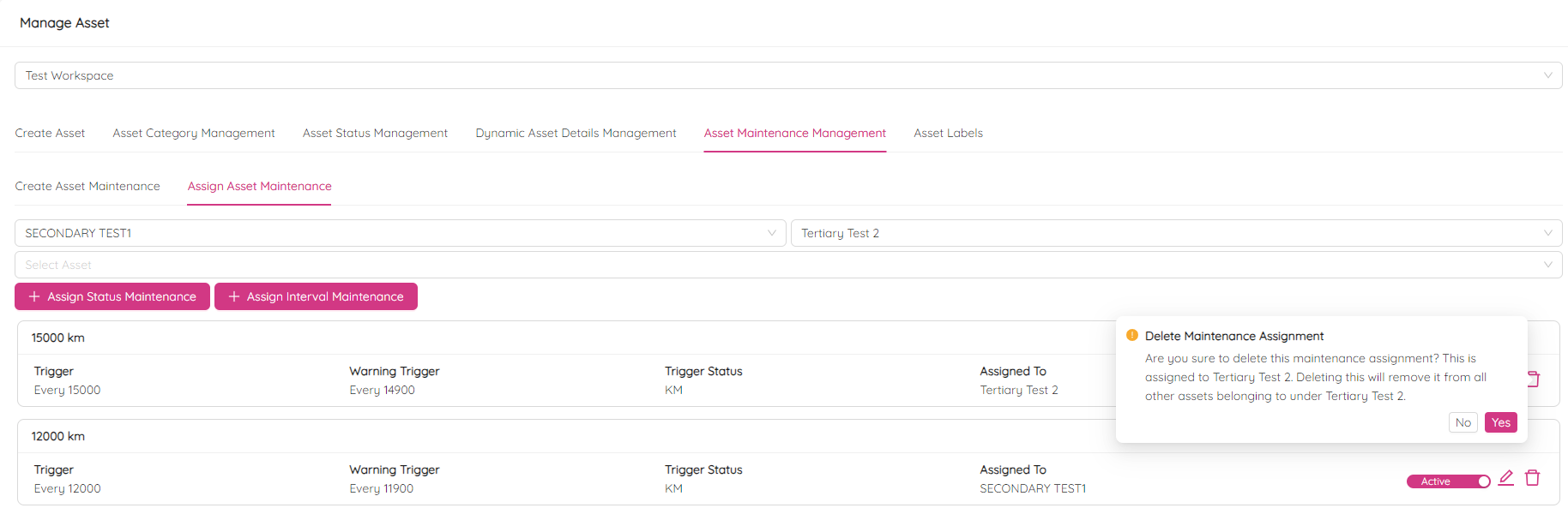Delete Asset Maintenance Assignment
