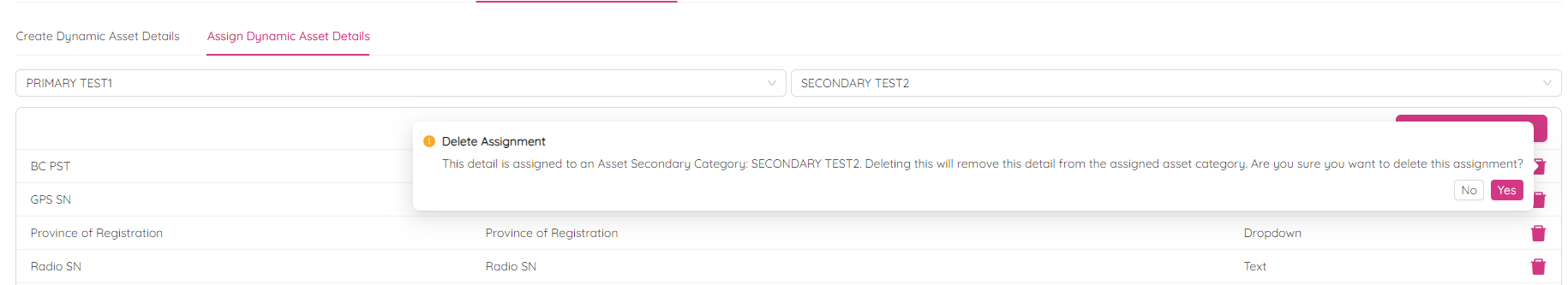 Delete Dynamic Asset Detail