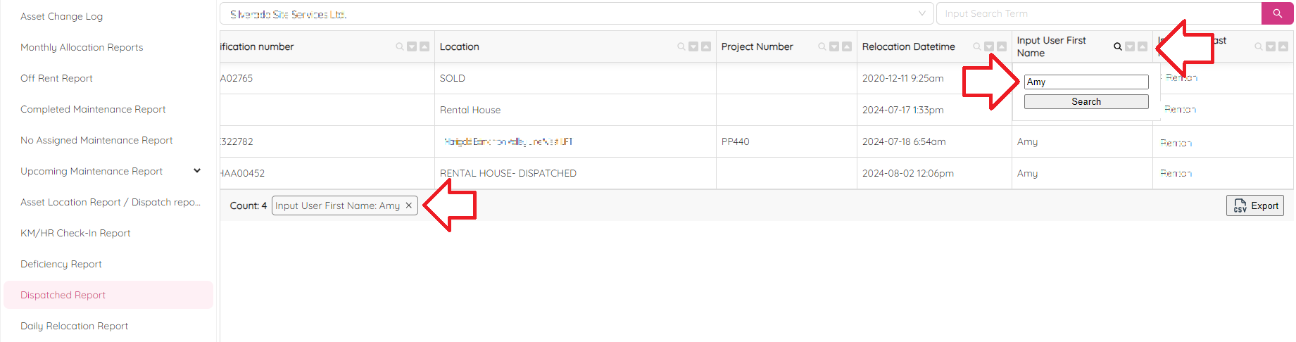 Dispatched Report Filter
