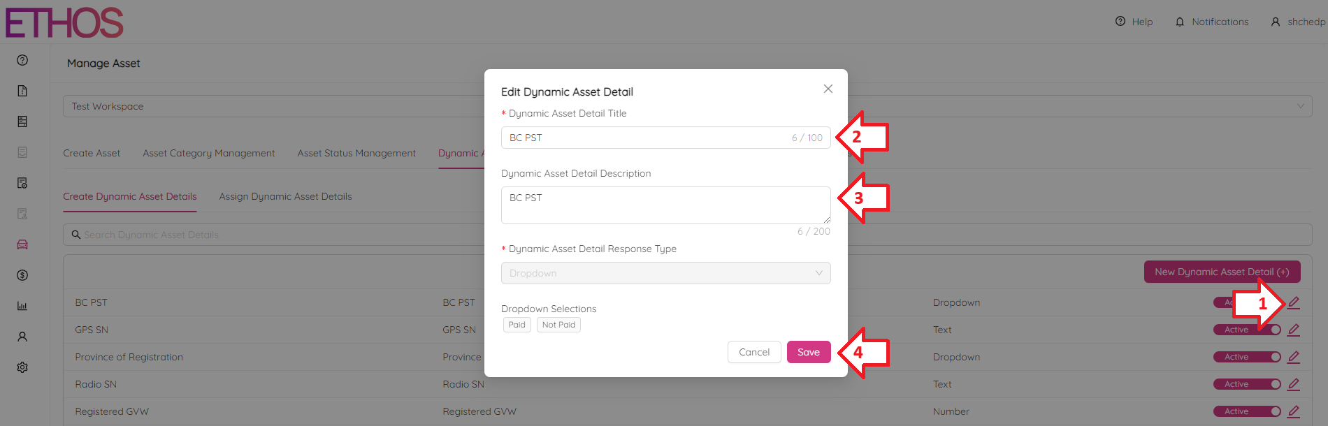 Edit Dynamic Asset Detail