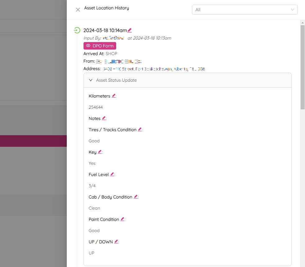 Edit Location History Statuses