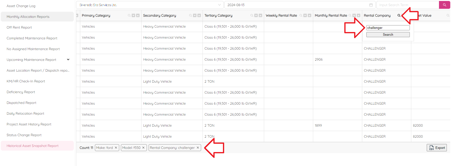 Historical Asset Snapshot Report Filter