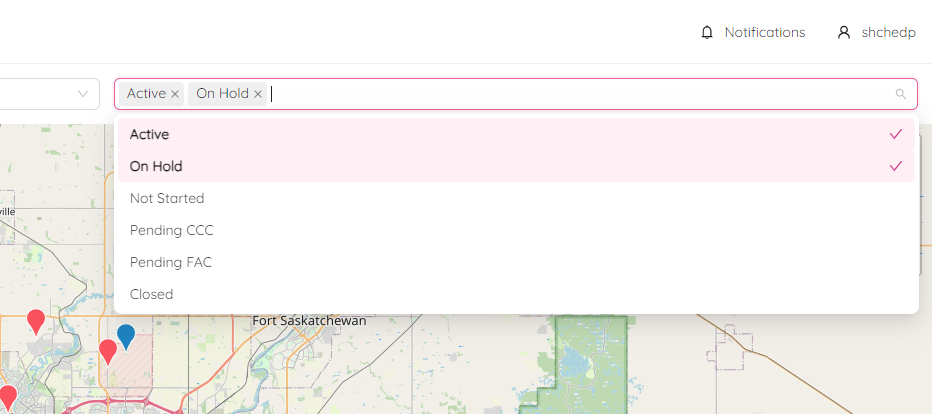 Project Map Filter Status