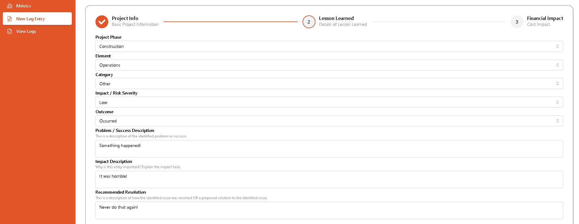New Entry Lesson Learned
