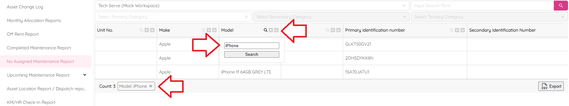 No Assigned Maintenance Reports Filter