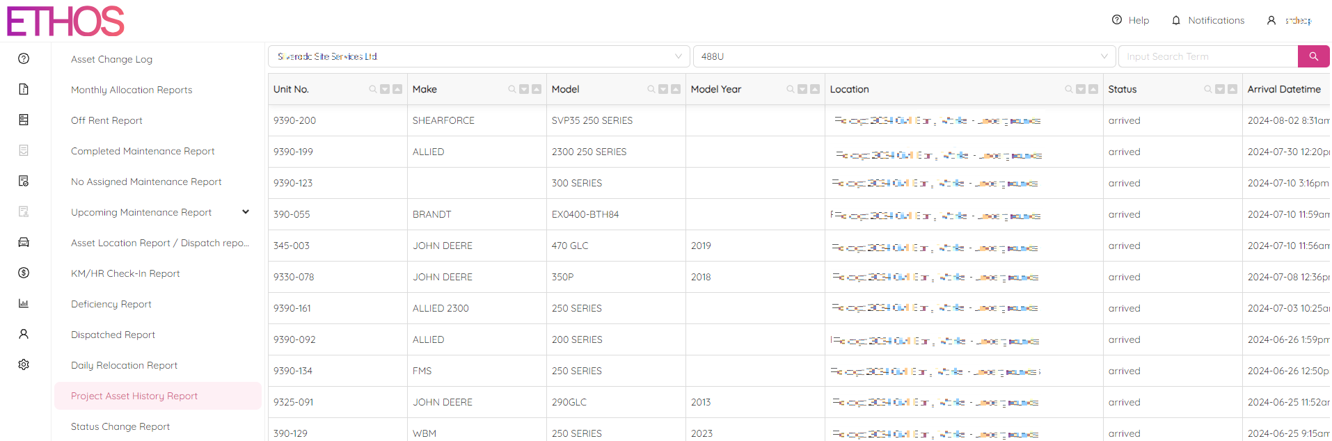 Project Asset History Report