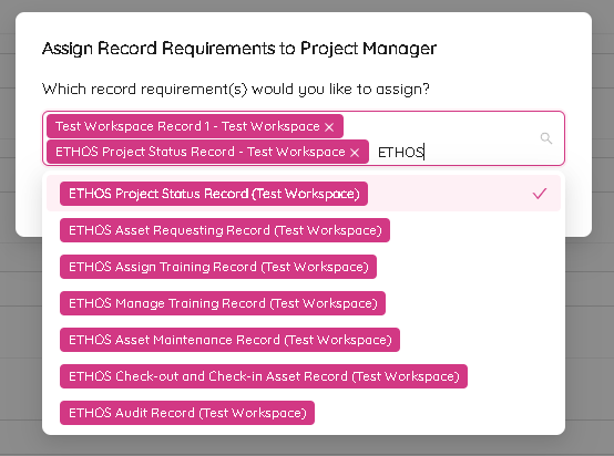Project Record Requirements Assign Record