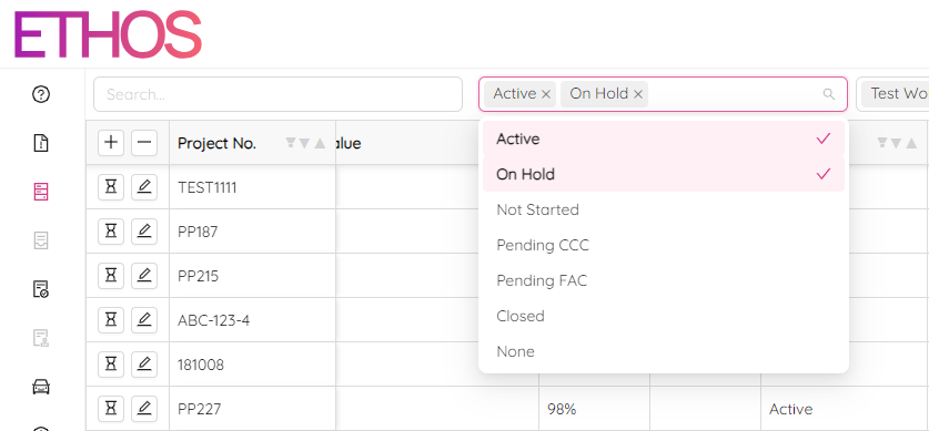 Project Statuses Filter Status