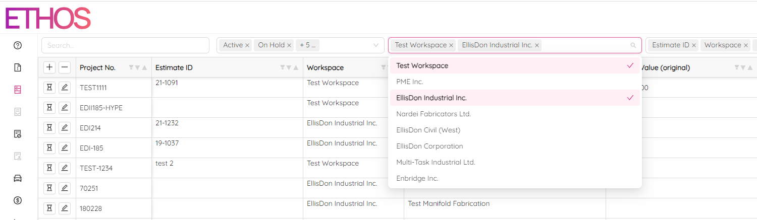 Project Statuses Filter Workspace