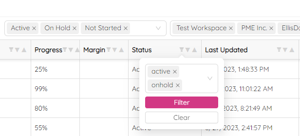 Refine Filter Status
