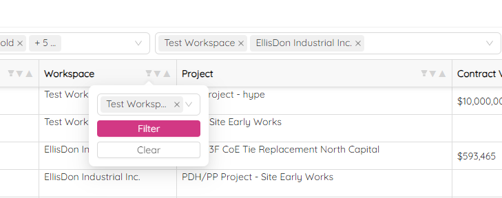Refine Filter Workspace