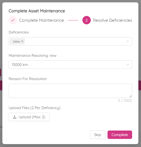 Resolve Deficiency at Maintenance