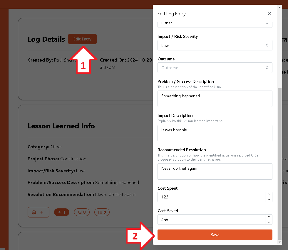 Retrospect Edit Entry