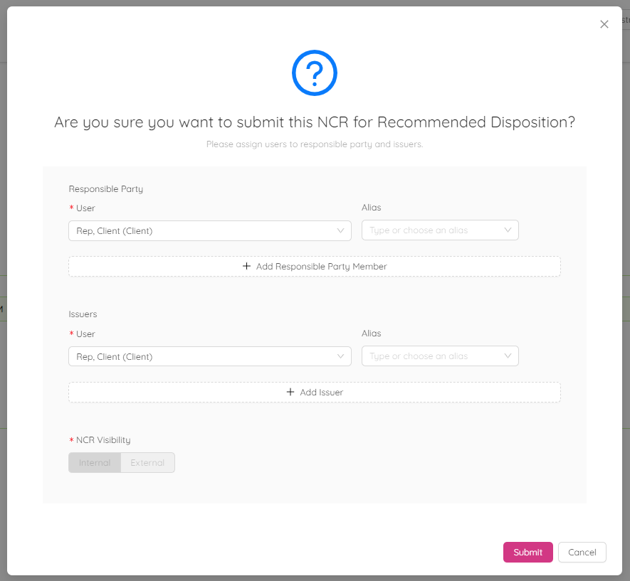 Submit NCR for recommended disposition