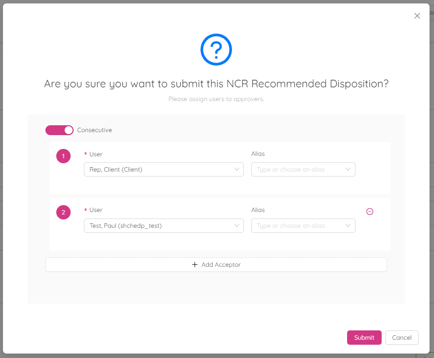Confirm Recommended Disposition Submition