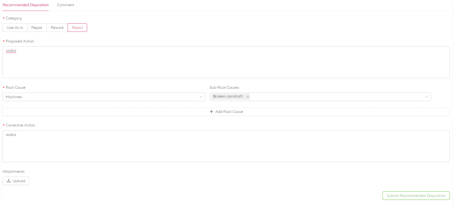 Submit Recommended Disposition