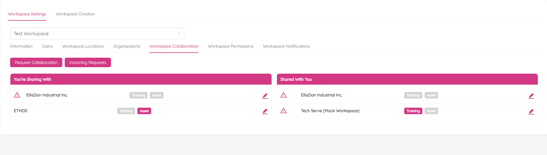 Workspace Settings Collaboration