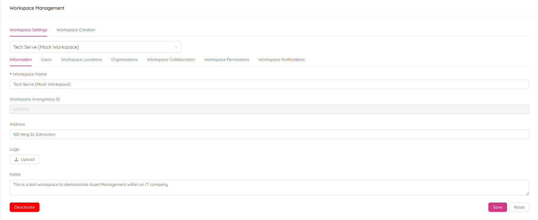 Workspace Settings Information