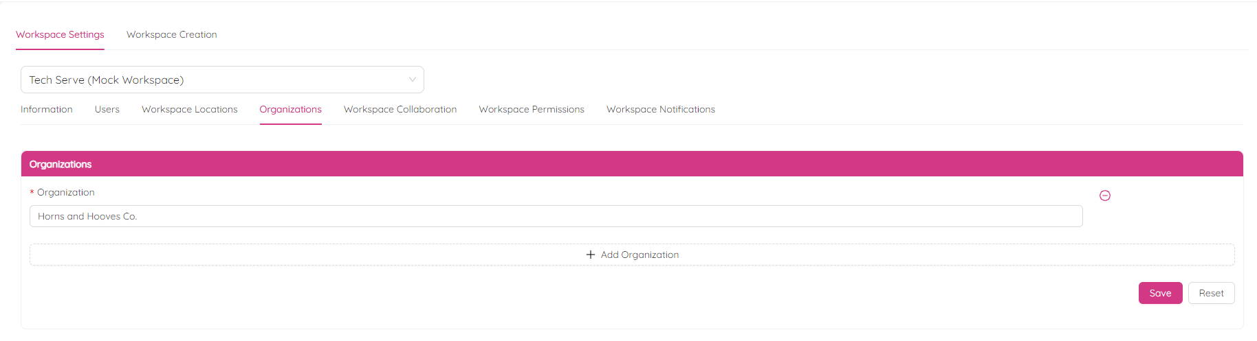 Workspace Settings Organizations