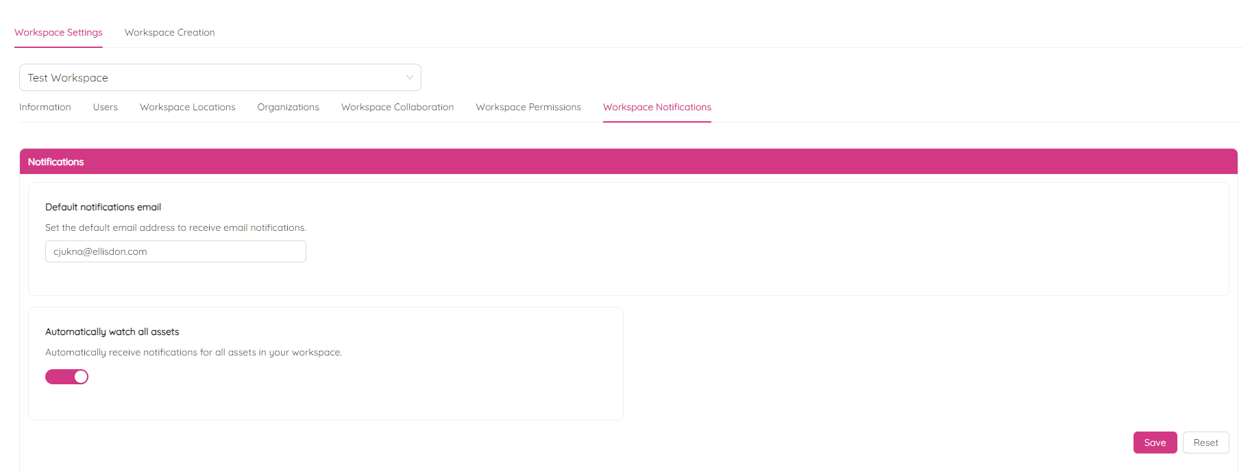 Workspace Settings Notifications