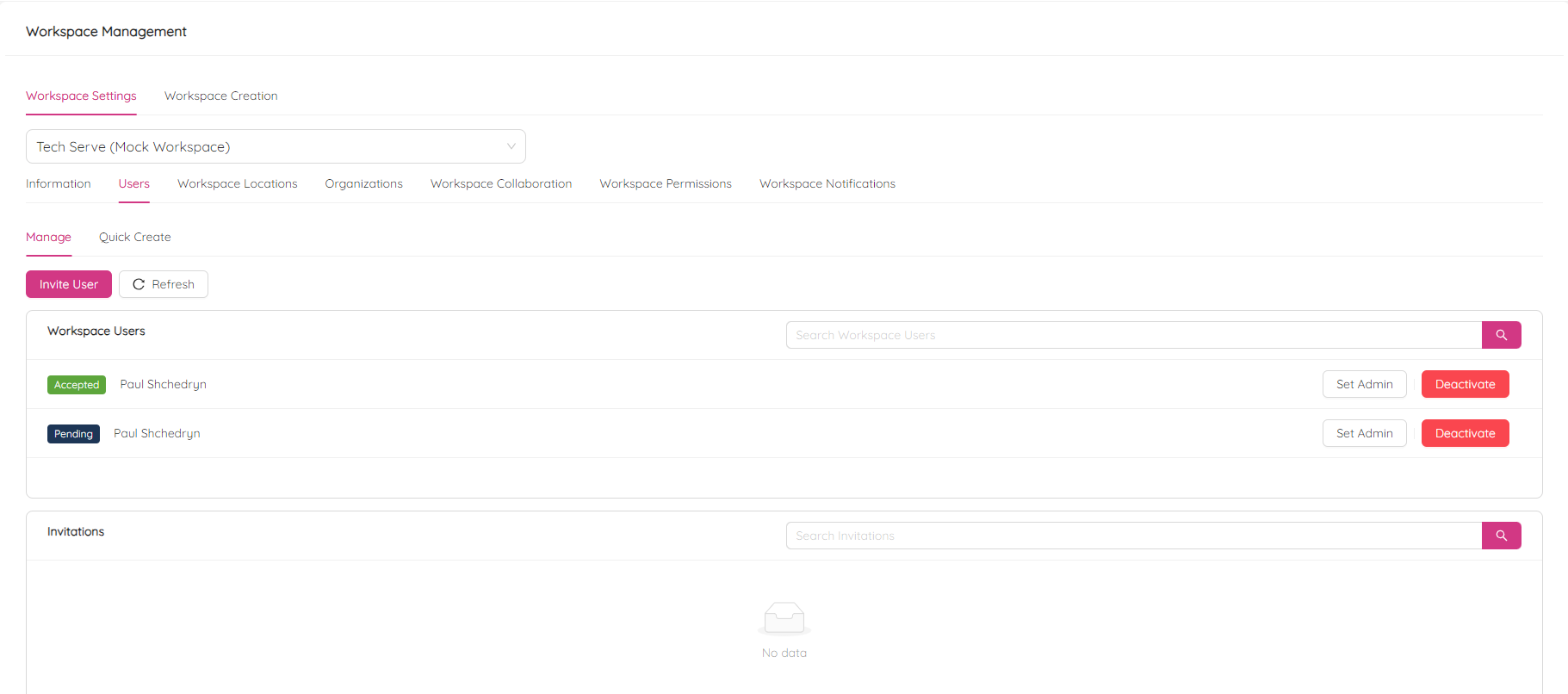 Workspace Settings Users