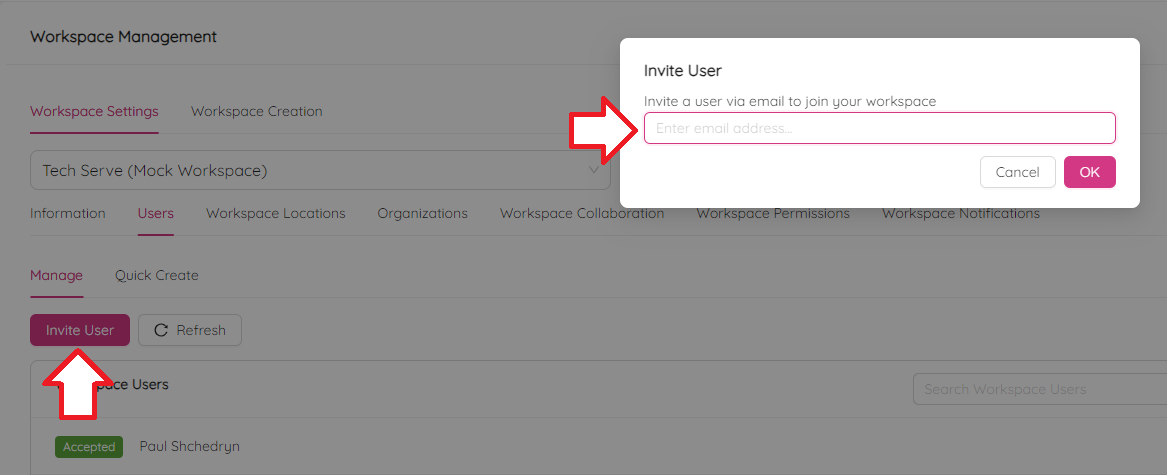 Workspace Settings Users Invitation