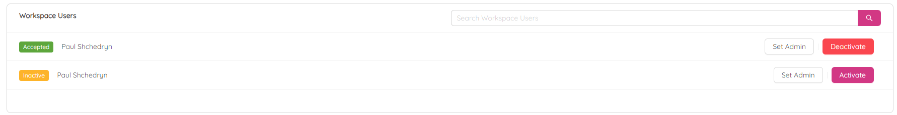 Workspace Settings Users List